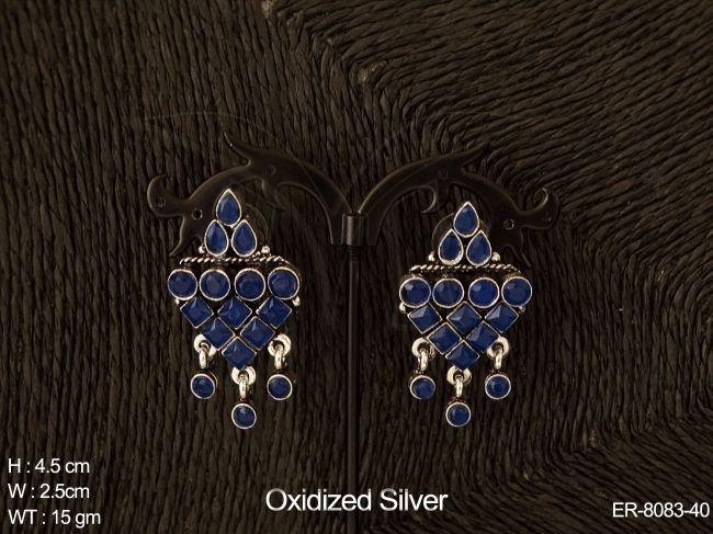 full stone tops oxidized silver earring