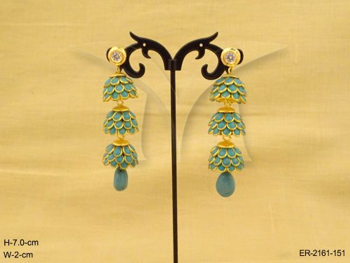 triple roof bell designed antique earrings detail