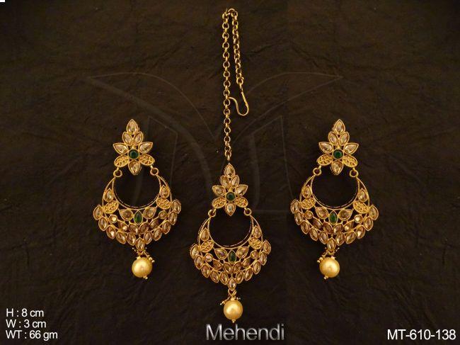 Chand Paan Stoned Polki Maang tikka Earrings
