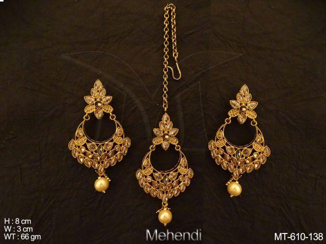 Chand Paan Stoned Polki Maang tikka Earrings — MT-610-138