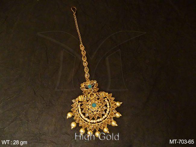 half chand shape polki maang tikka detail