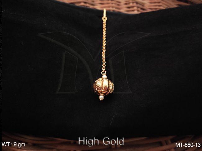 Ball Style Delicate Gold Polished Antique Maang Tikka