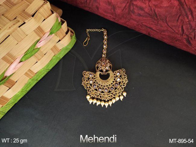 Chand Shape Round Stone Desgner Antique Maang Tikka
