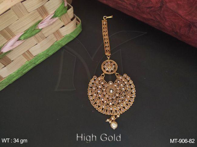 full stone lct antique beautiful designer round shape high gold maang tikka