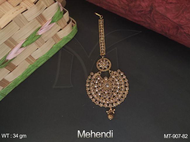 beautiful designer round shape full stone lct antique mehendi polish  maang tikka