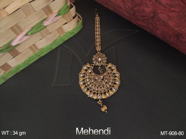 designer full stone lct antique mehendi polish maang tikka