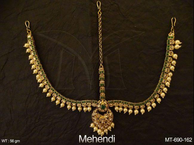 paan shape oval style antique maang tikka detail