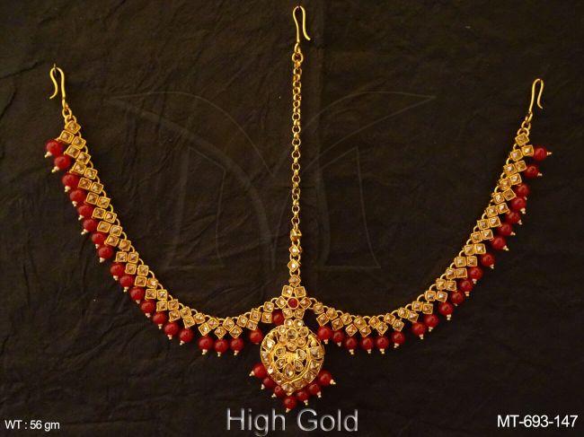 Paan Shape Square Stoned Polki Maang Tikka — MT-693-147