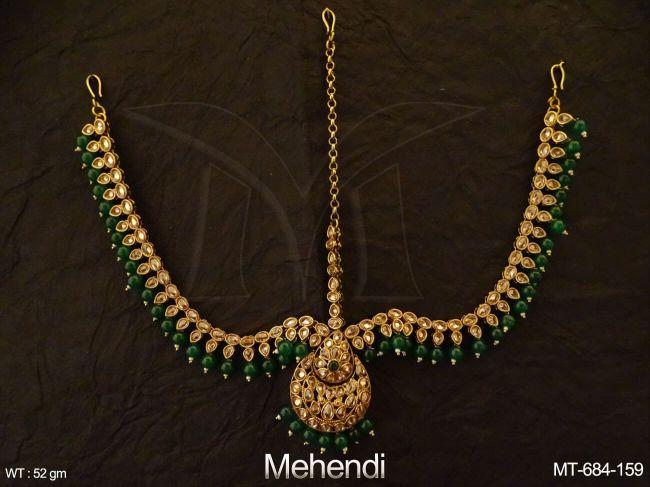 oval paan stone polki maang tikka detail