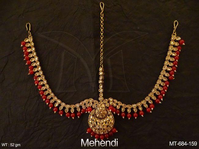 Oval Paan Stone Polki Maang tikka — MT-684-159