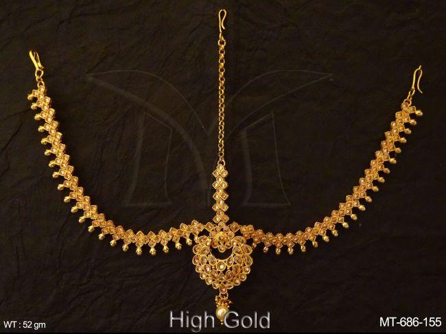 chand shape full stone polki maang tika detail