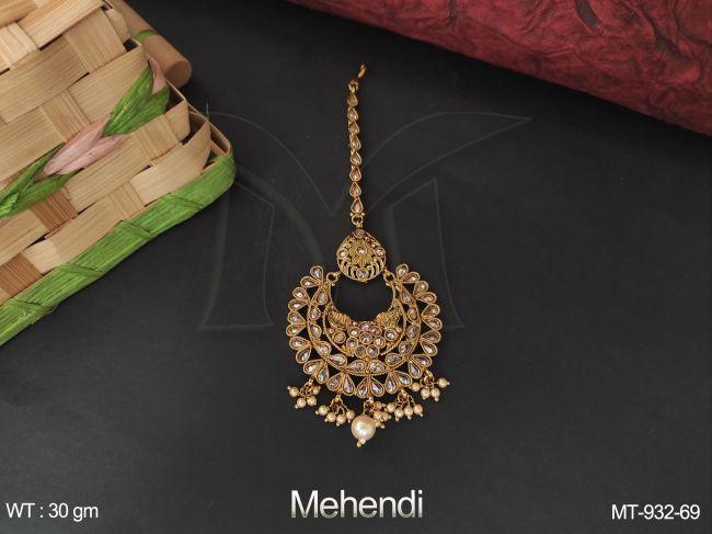 Designer Beautiful Antique Chand Bali Style Mehendi Polish Maang Tikka