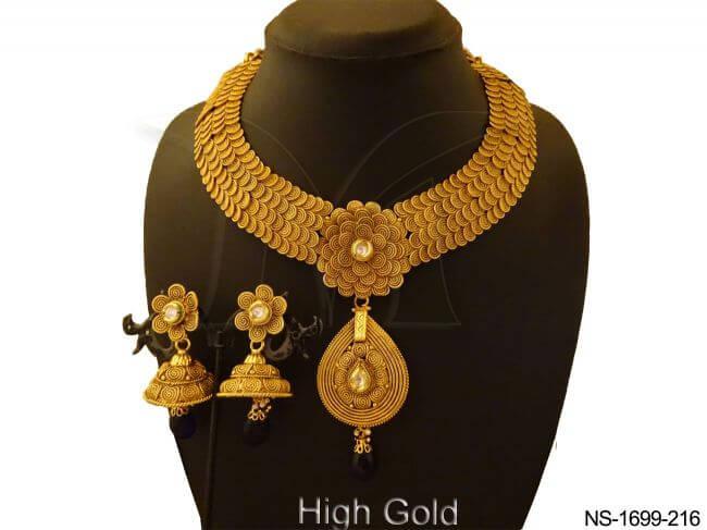 chakri layered flower designed necklace set