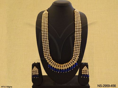 long square stone polki necklace set detail