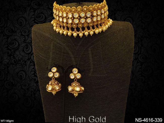chokor style moti antique necklace set detail