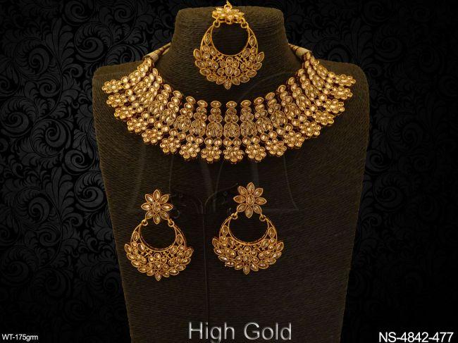 multi flower style heavy polki necklace set detail