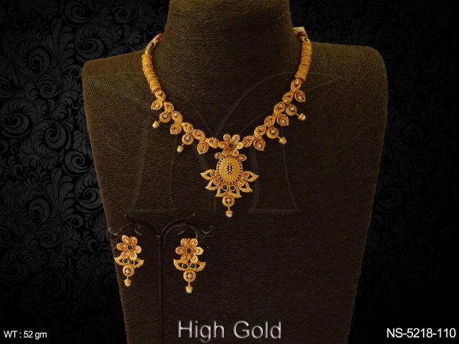 delicate flower koyari design work antique necklace set