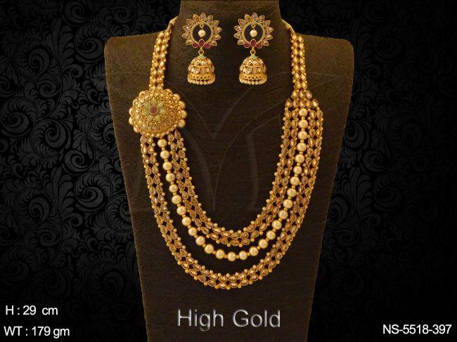 multi layer style centered moti necklace detail