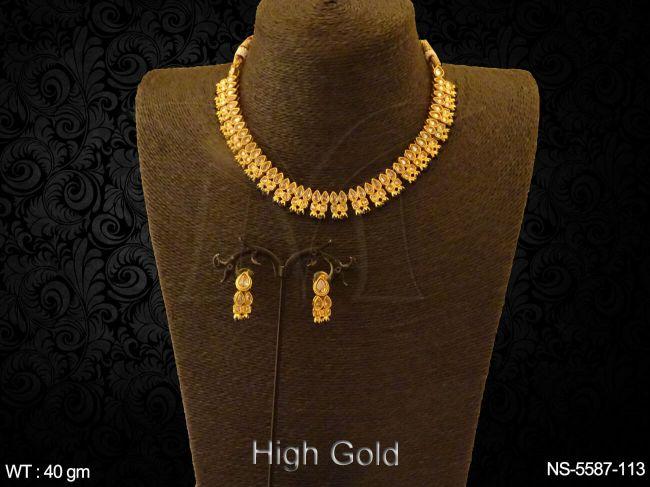 paan shape style polki necklace set detail
