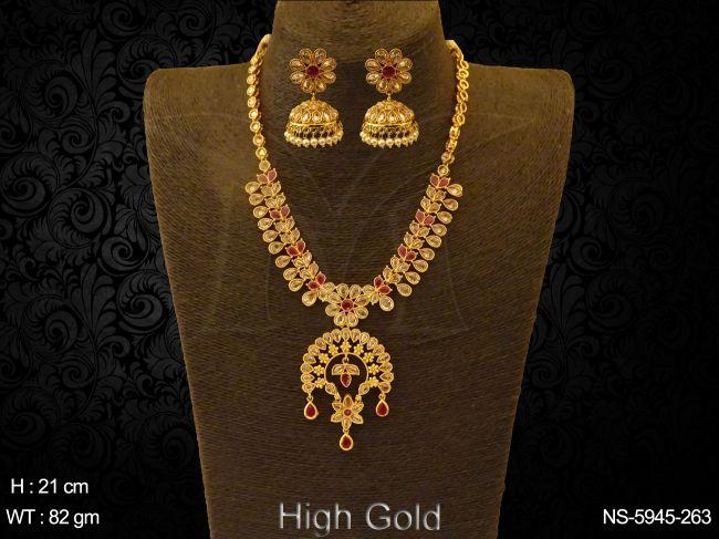 AD lct stone golden fexible necklace set for wedding festival