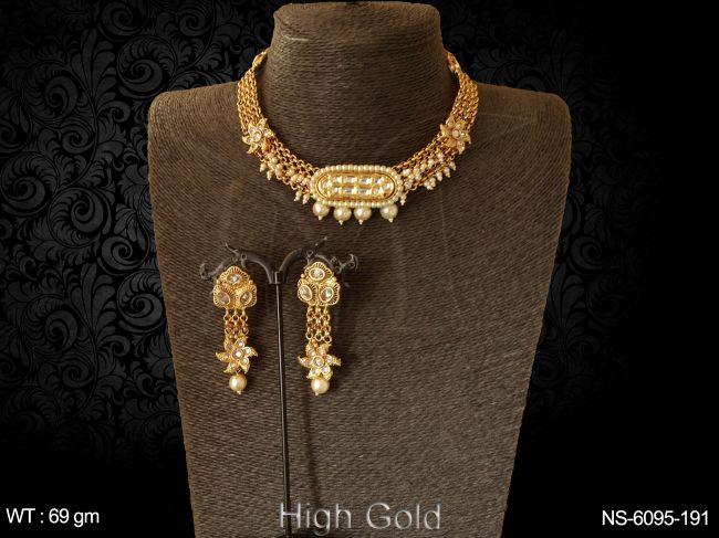 artificial chain type kundan antique necklace