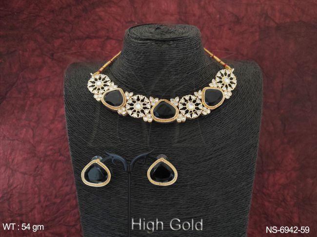 full stone kundan delicate high gold polish necklace set