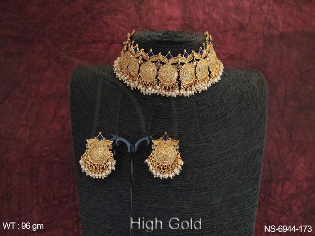 Clustered pearl Round  design Antique High Gold Necklace Set