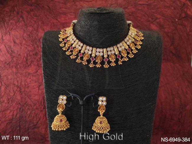 Golden beads Kundan Stone Desgner Heavy Necklace Set