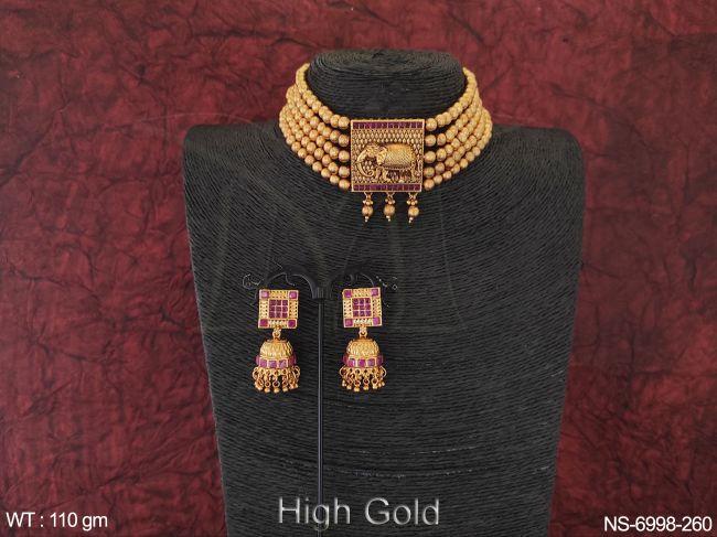 Antique designer 5 Layer High Gold Ethnic Beaded Choker style Necklace Set