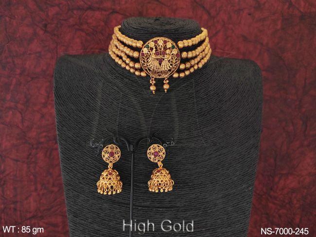 Antique Designer 4 Layer High Gold Ethnic Beaded Choker style Necklace Set