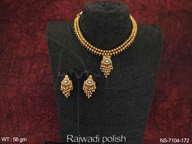 Designer Rajwadi Polish choker style beautiful antique party wear Necklace set