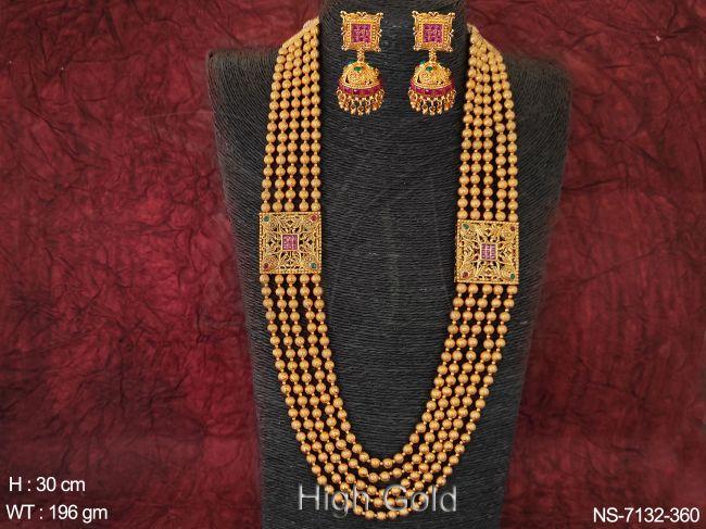 antique traditional ethnic beaded high gold polish 5 layer long necklace