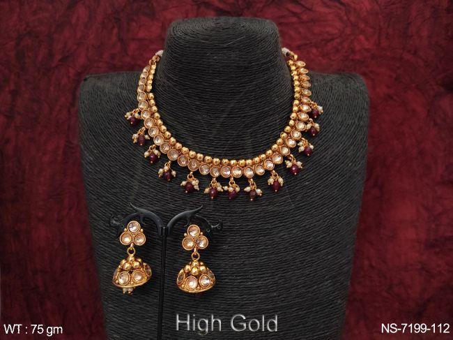 Party wear Designer High gold Polish Antique stylish Choker Necklace Set