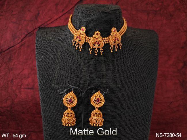 Designer 3 Layer Ethnic Beaded Matte Gold Polish party wear Choker Necklace Set