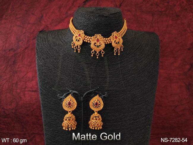 3 Layer Antique Ethnic Beaded Matte Gold Polish Designer Fancy Stylish Party wear Choker Necklace Set