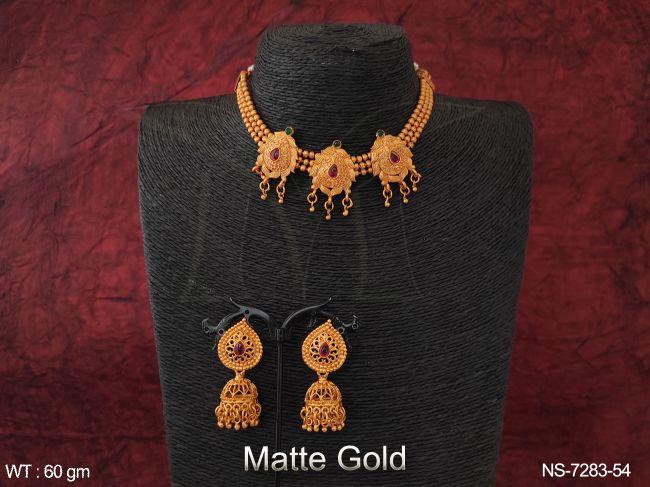 designer antique ethnic beaded 3 layers matte gold polish choker style party wear  necklace set
