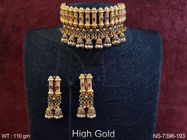beautiful antique designer high gold polish clustered pearl fancy stylish choker necklace set