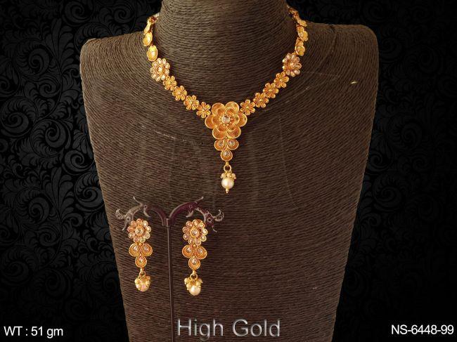 flower design ruby green beads antique necklace set