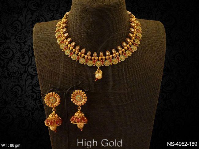 neon green meena  polki full stone necklace