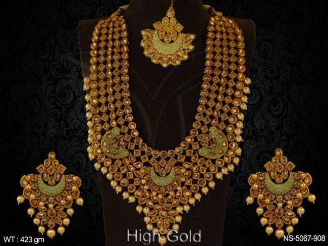 Chand Shape Long Bridal Polki Neckalce
