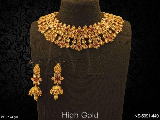 multi paan stoned polki necklace set detail