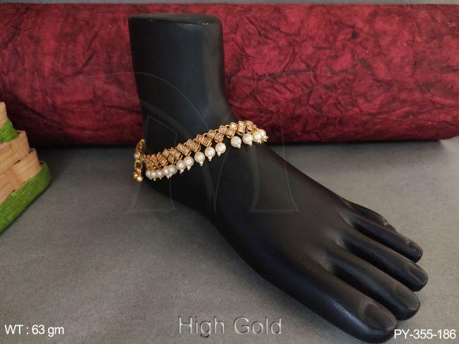 Clustered pearl  Polki Full Stone High Gold Polish Desgner Payal