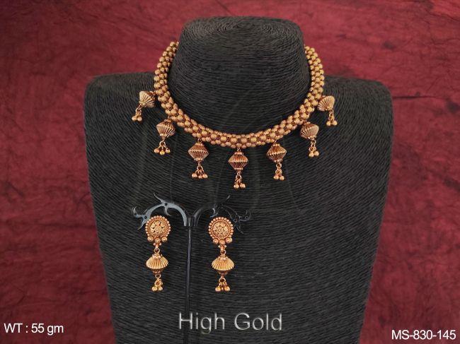 beautiful ball chain antique design high gold polish fancy stylish party wear choker style necklace set