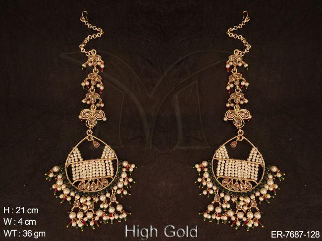 Clustered pearl design antique kanchain earring