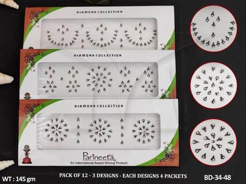 Parineeta Bindi DANDIYA GT BLACK NO.3 Pack Of 12 Unique Beautiful Bindi 