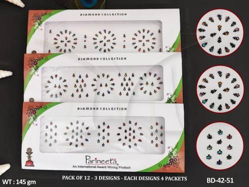 Parineeta Bindi DANDIYA GT BK COL NO.2 Pack Of 12 No Gum Marks Bindi 