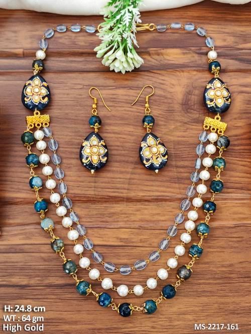 Designer Beaded Mala Necklace Set with Matching Earrings