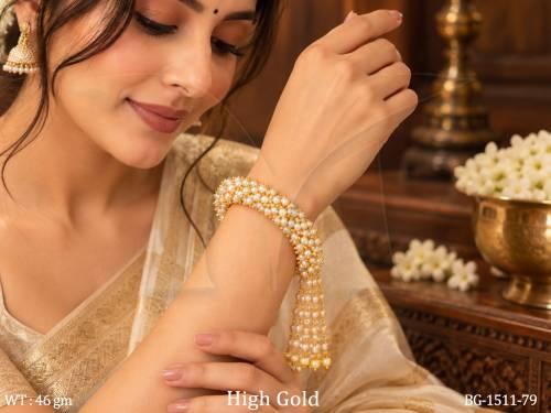 antique designer beautiful clustered pearl single layer high gold polish bangle set of  2