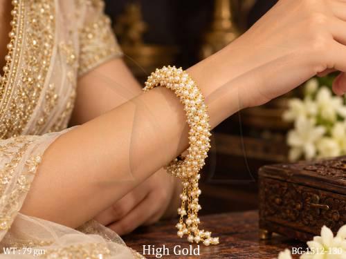 clustered pearls beautiful high gold polish designer double layer party wear bangles set of 2