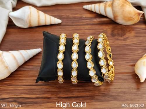 antique beautiful full white stones high gold polish fancy style party wear bangle set